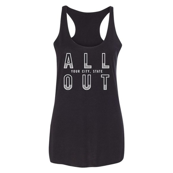 Ladies OrangeTheory Bella Canvas Triblend Racerback ALL OUT with city and state - Picture 1 of 2